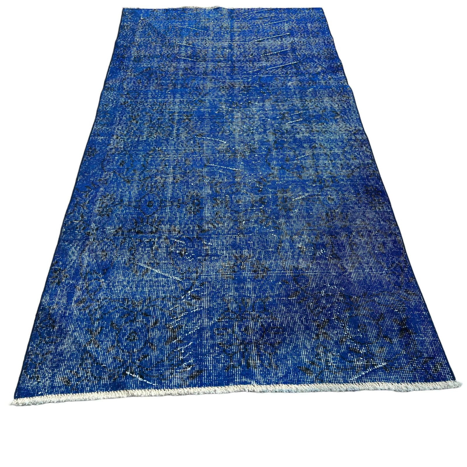 Distressed Turkish Rug Wool Vintage Rug, Over Dyed Blue photo Textiles