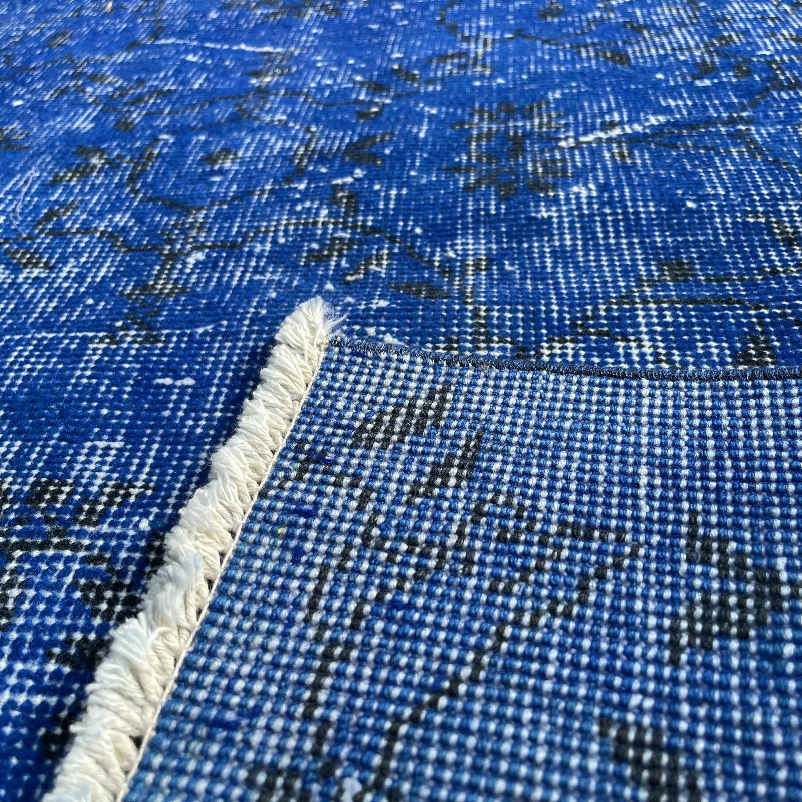 Distressed Turkish Rug Wool Vintage Rug, Over Dyed Blue photo 519.0