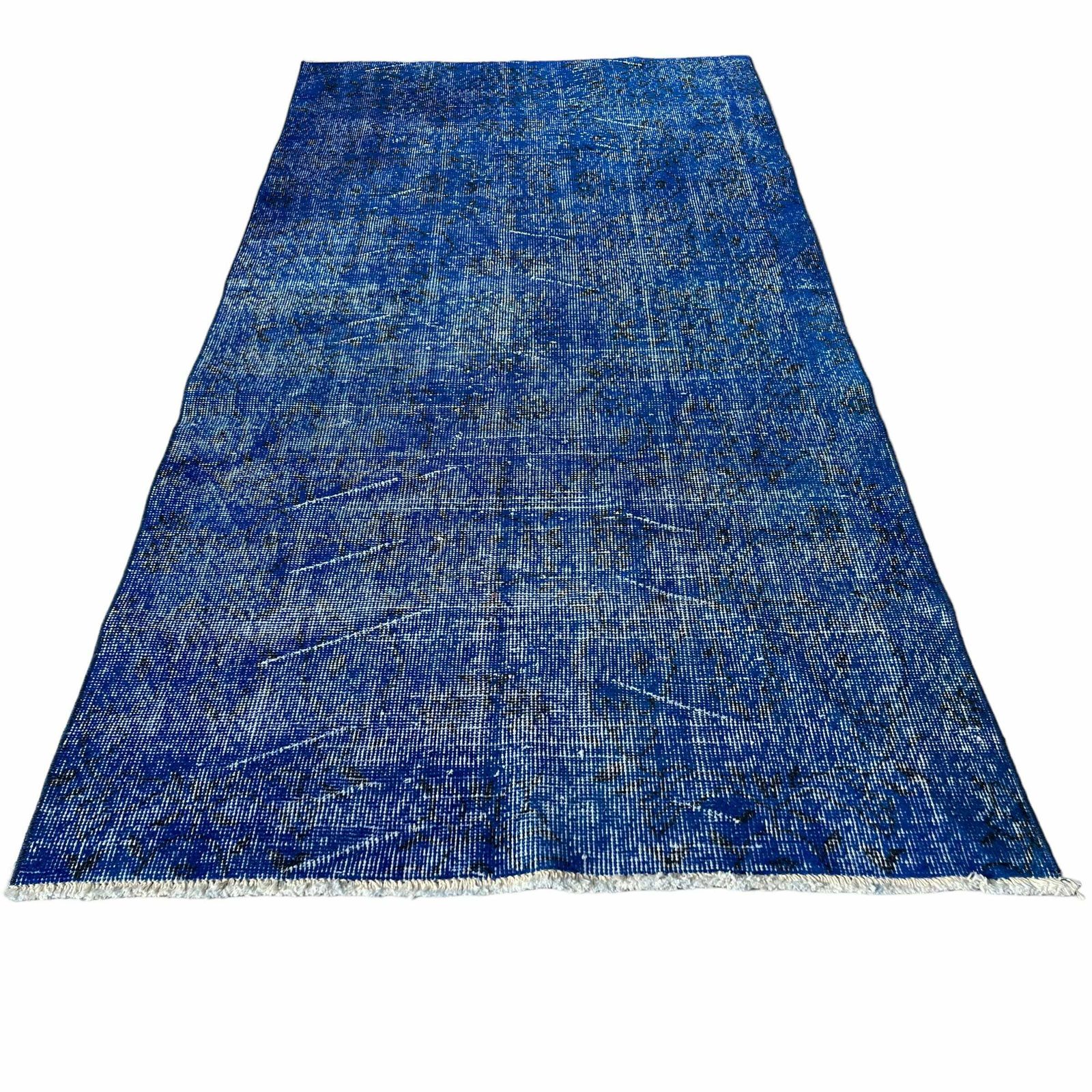 Distressed Turkish Rug Wool Vintage Rug, Over Dyed Blue photo buy