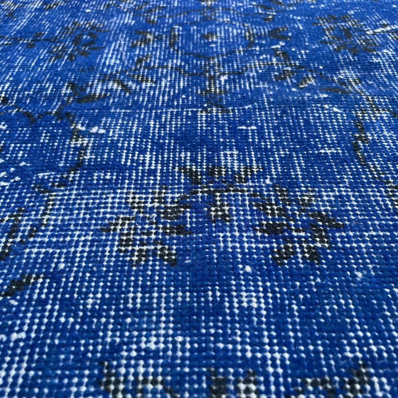 Distressed Turkish Rug Wool Vintage Rug, Over Dyed Blue photo vintage