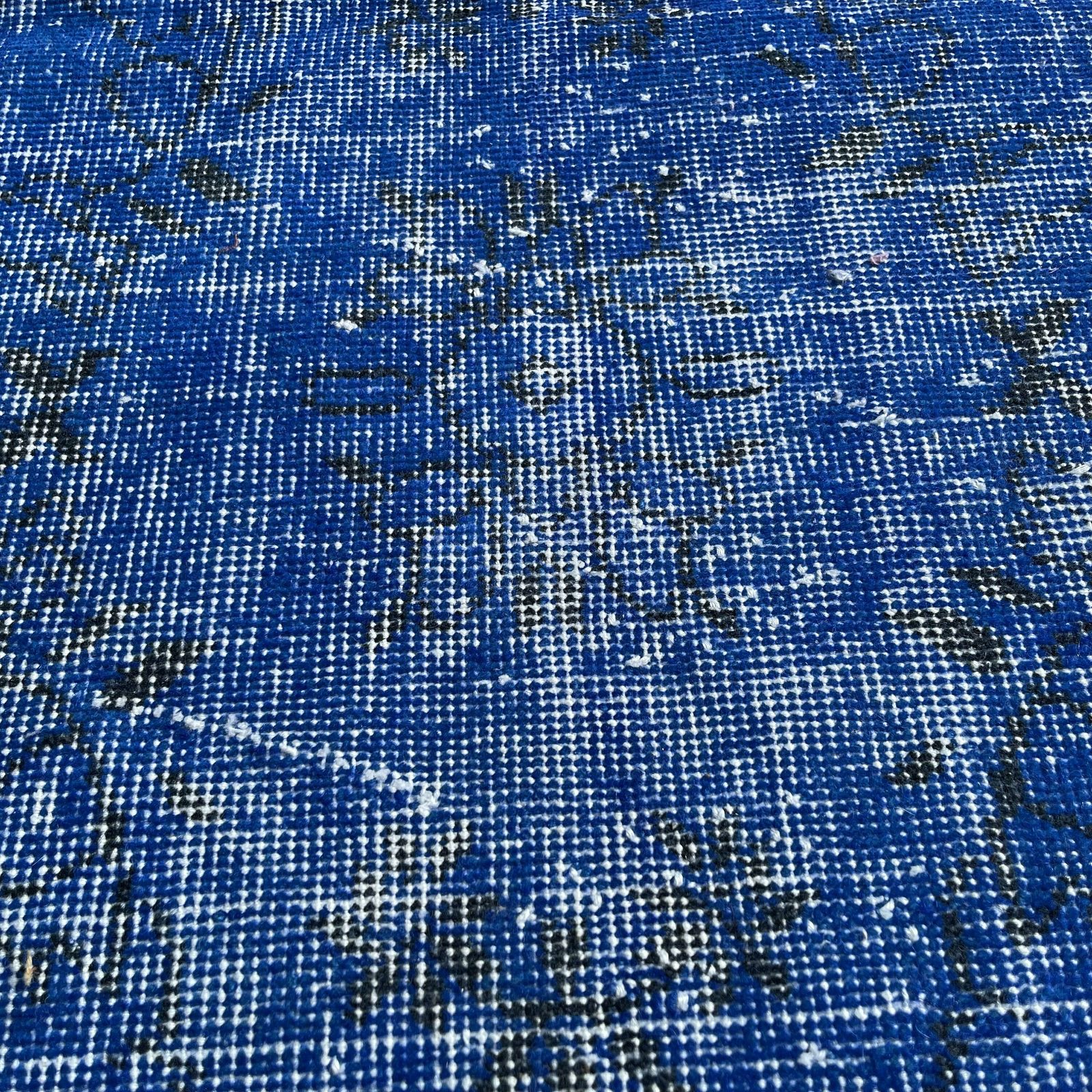 photo for sale Distressed Turkish Rug Wool Vintage Rug, Over Dyed Blue