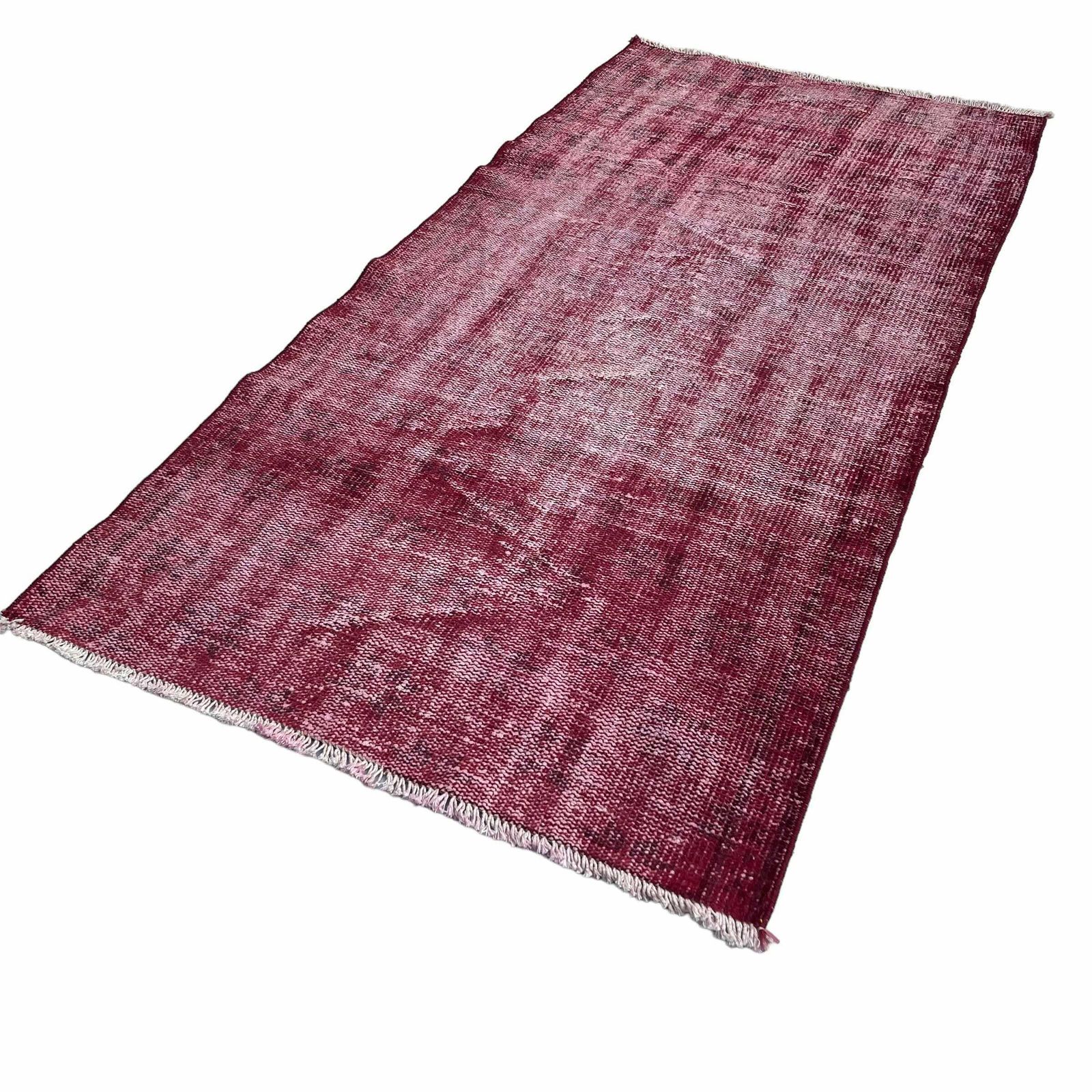 Distressed Turkish Wool Vintage Rug, Over Dyed Red, 180 X 87 Cm photo furniture