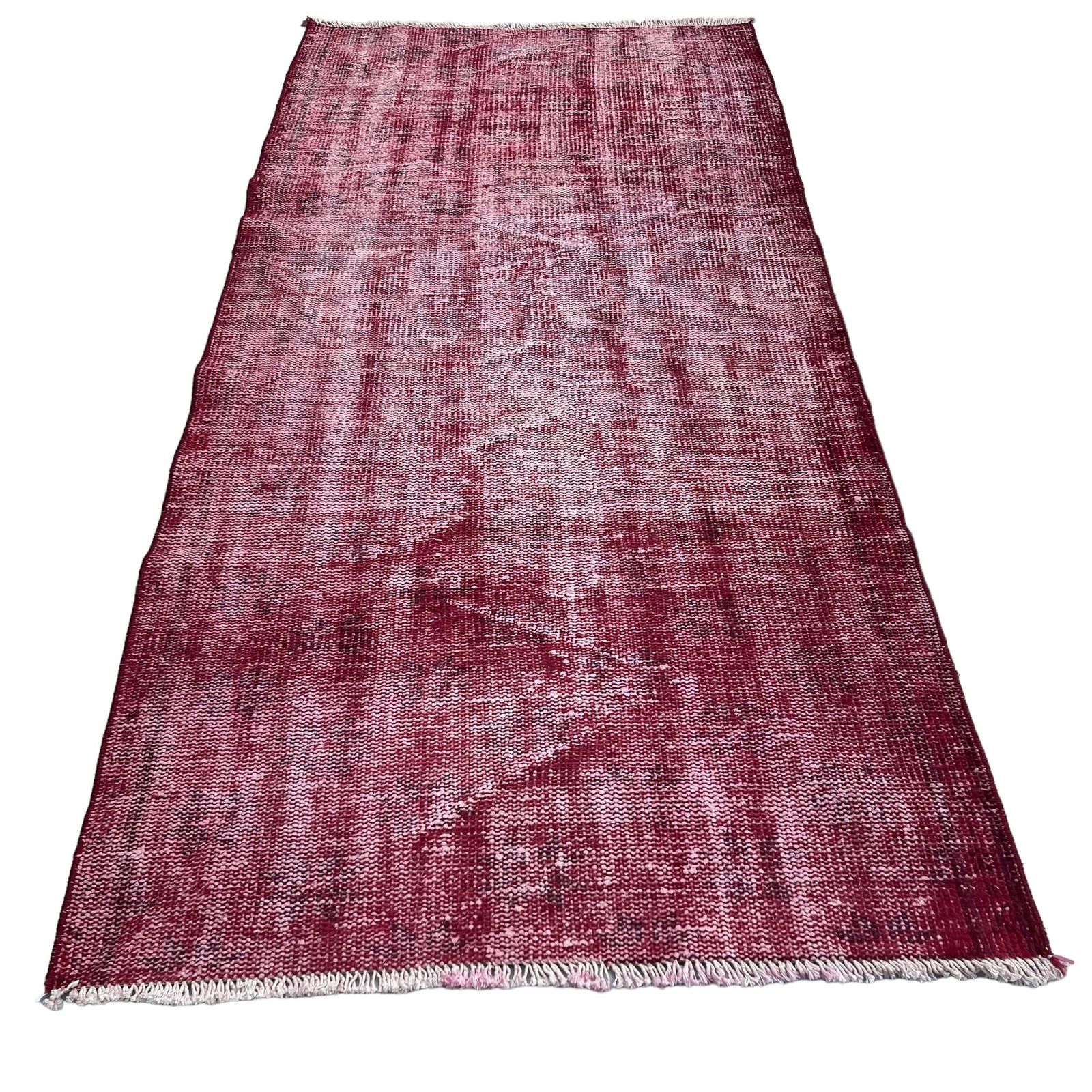 Distressed Turkish Wool Vintage Rug, Over Dyed Red, 180 X 87 Cm photo vintage