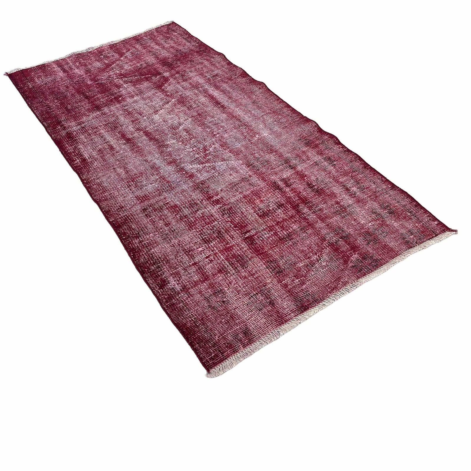 photo furniture Distressed Turkish Wool Vintage Rug, Over Dyed Red, 180 X 87 Cm