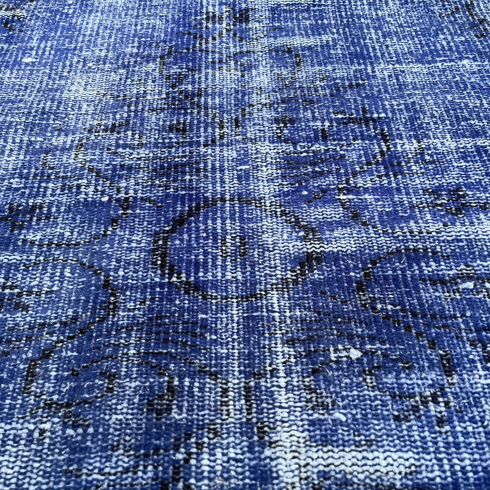 photo for sale Distressed Turkish Rug Wool Vintage Rug, Over Dyed Blue