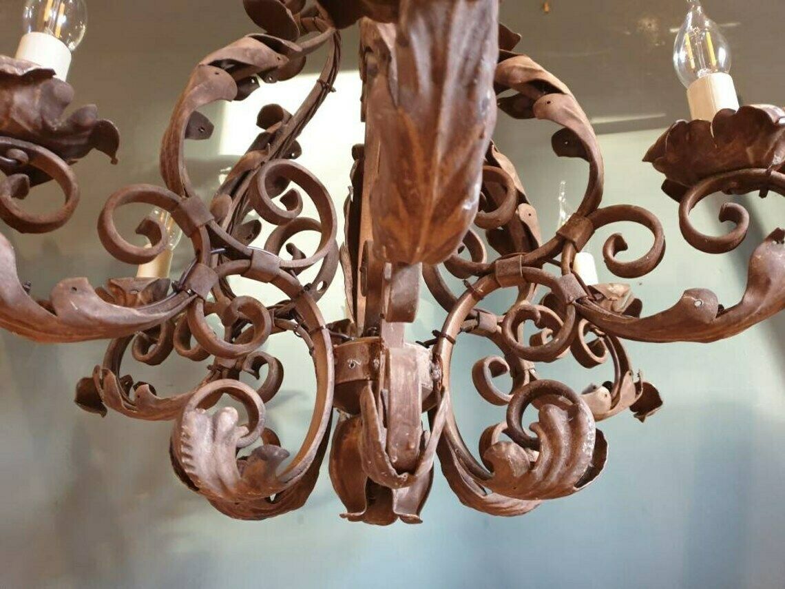 A Stunning French Painted Iron, Six Branch Chandelier. 1930s photo vinterior