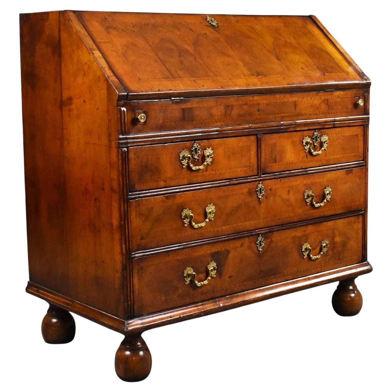 George I Walnut Bureau, 1700s, Antique