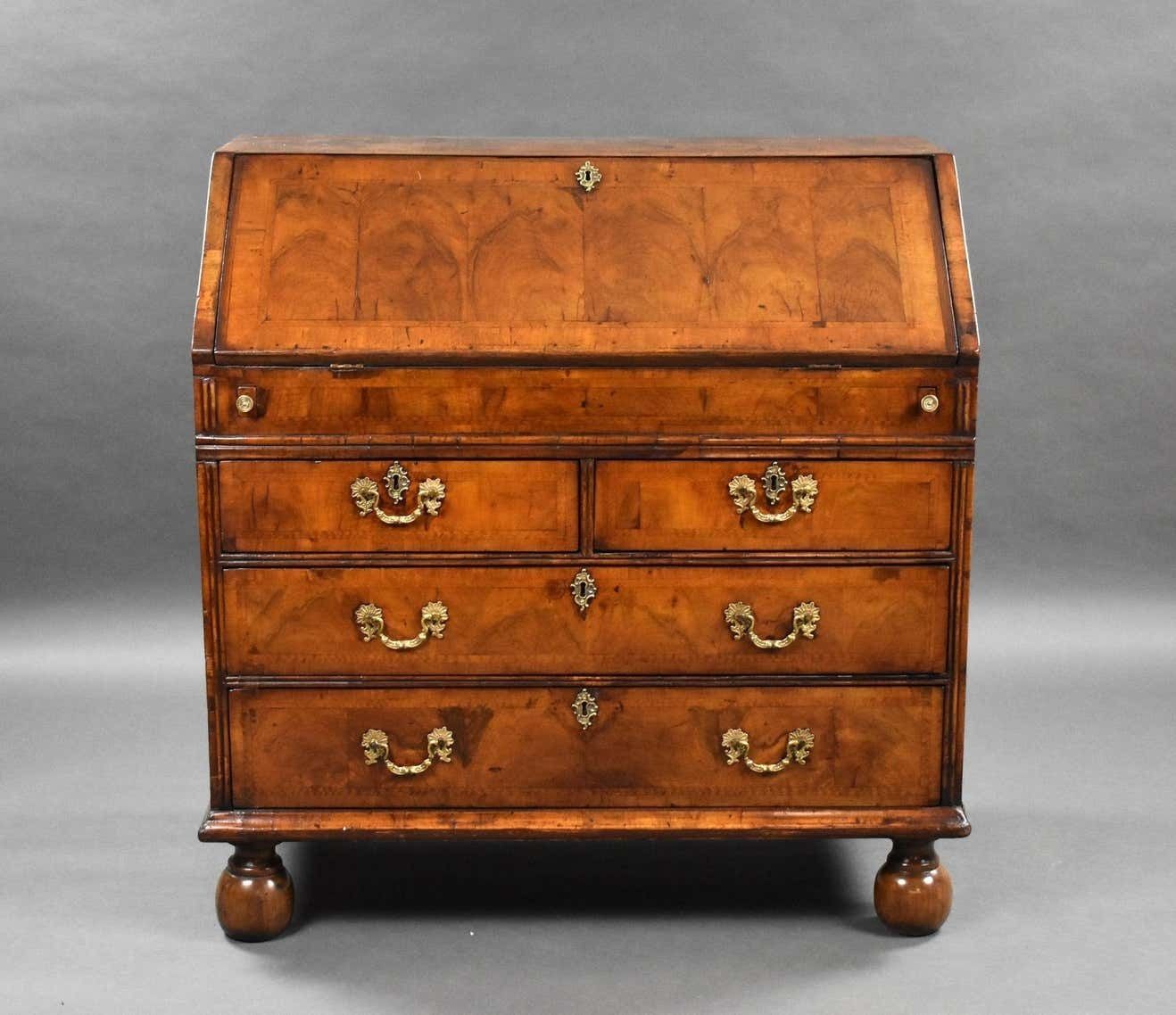 George I Walnut Bureau, 1700s, Antique photo furniture