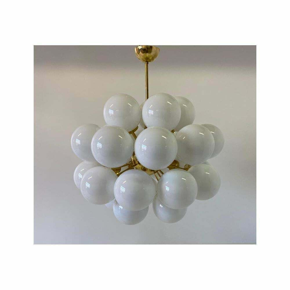 Mid Century Modern Brass And White Murano Glass Spheres Chandelier photo Lighting