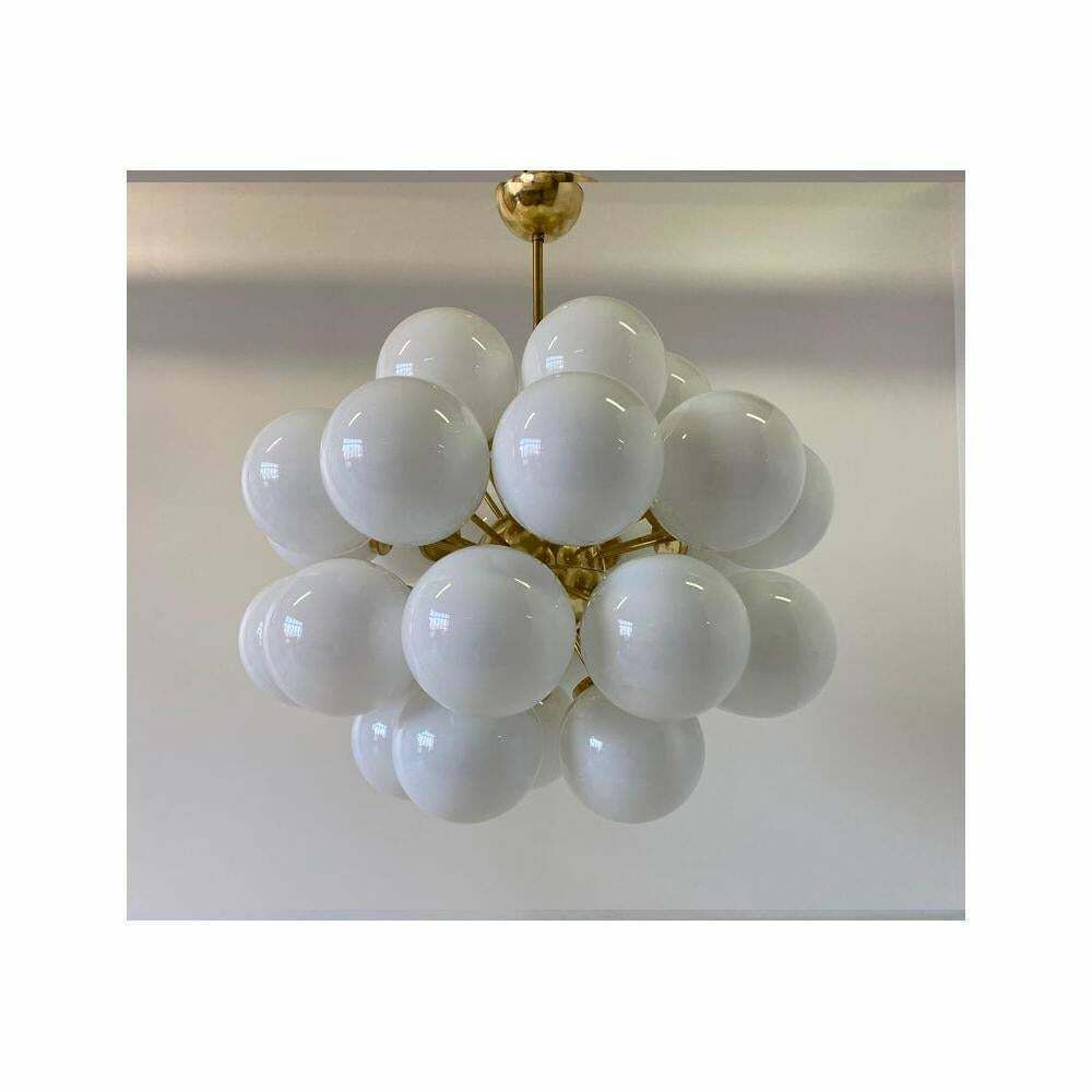 Mid Century Modern Brass And White Murano Glass Spheres Chandelier photo 8452.0