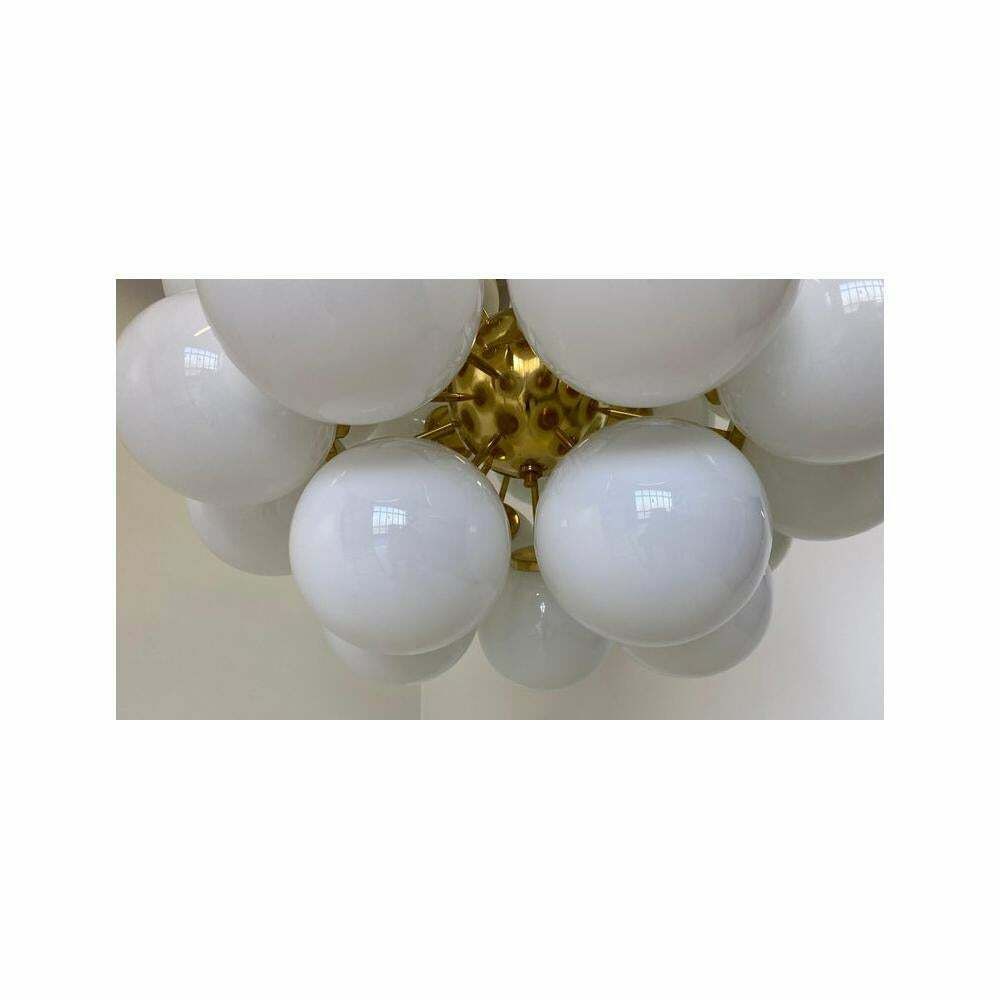 Mid Century Modern Brass And White Murano Glass Spheres Chandelier photo vinterior