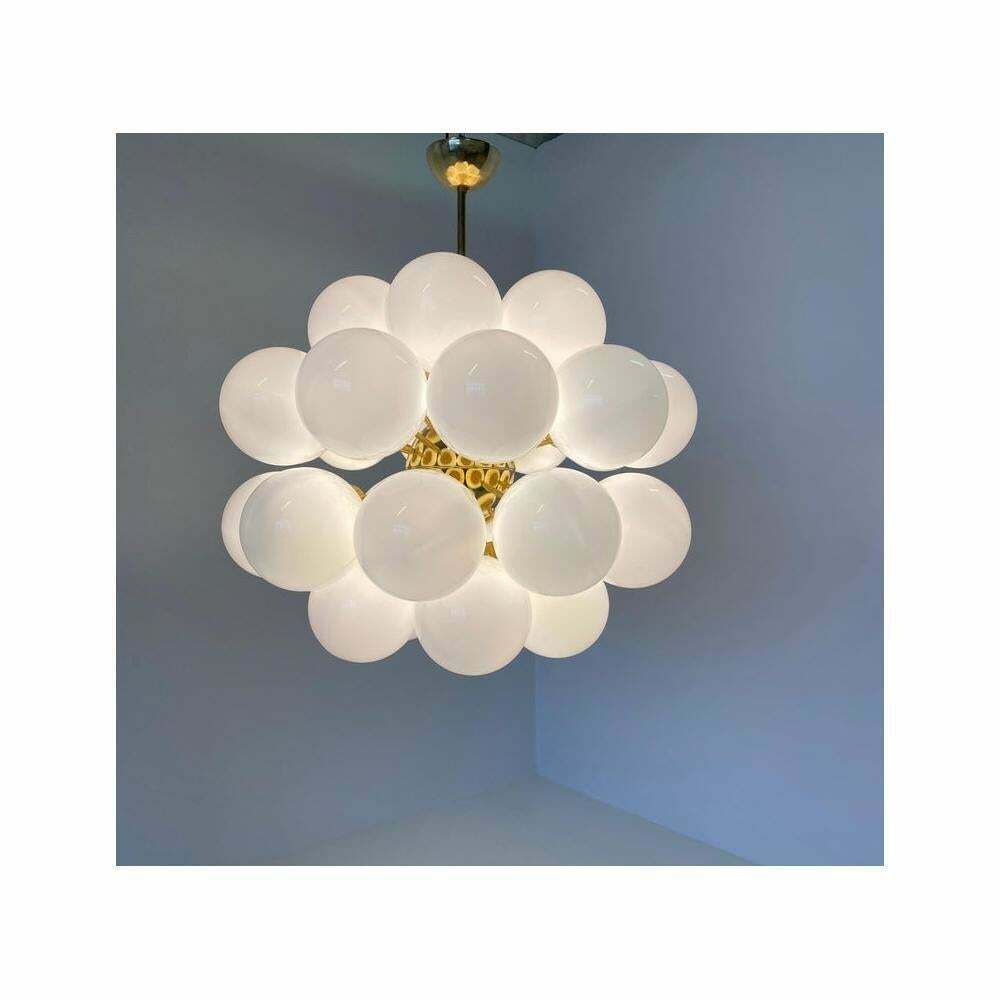 Mid Century Modern Brass And White Murano Glass Spheres Chandelier photo vintage