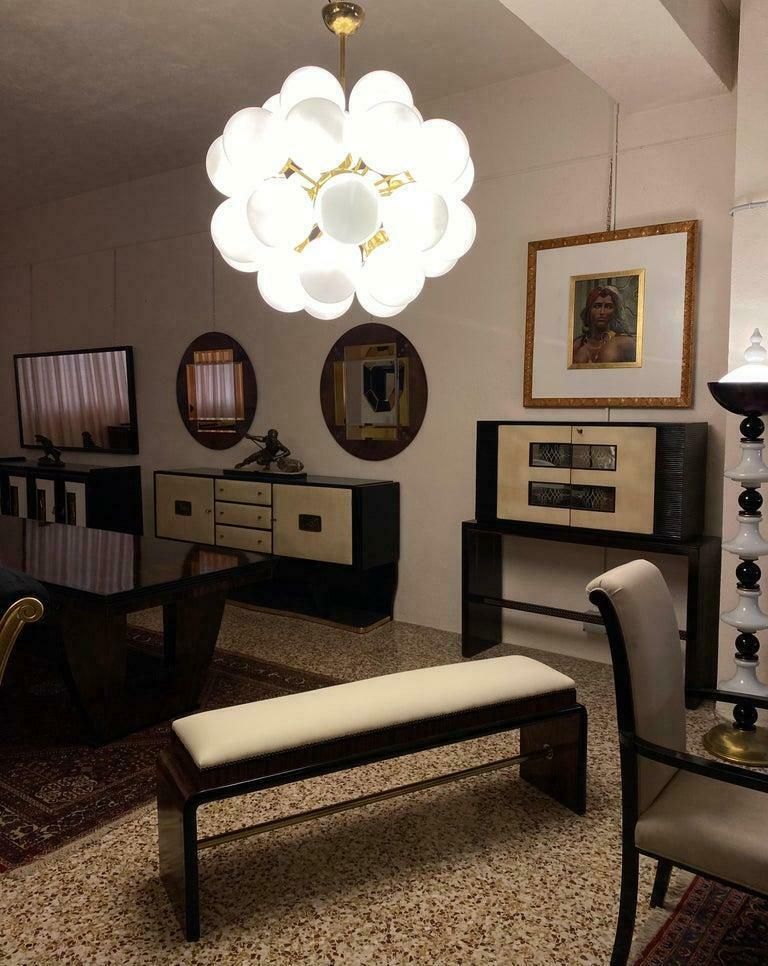 photo furniture Mid Century Modern Brass And White Murano Glass Spheres Chandelier