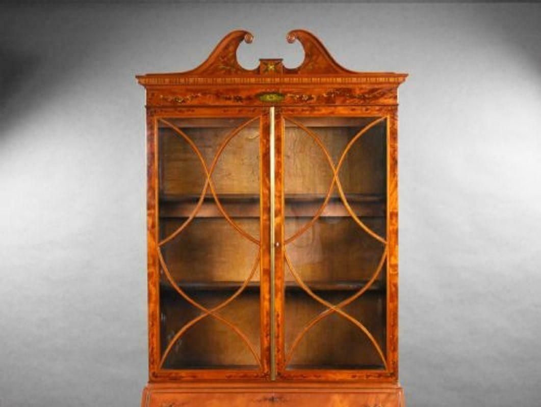 Edwardian Hand Painted Satinwood Bureau Bookcase photo furniture