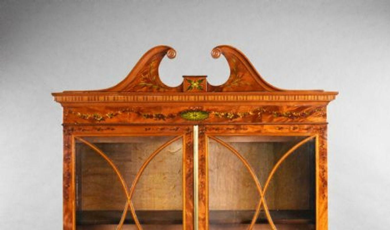 Edwardian Hand Painted Satinwood Bureau Bookcase photo 3450.0