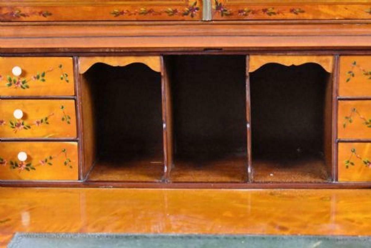 3450.0 Edwardian Hand Painted Satinwood Bureau Bookcase photo