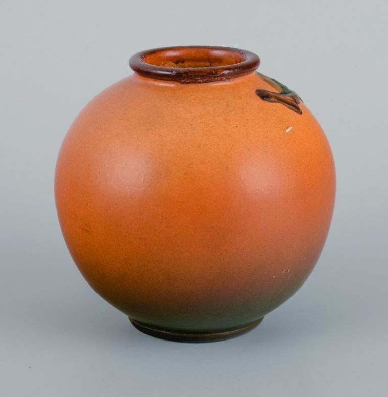 Ipsen's Denmark Two Small Vases With Glaze In Orange Green Shades photo for sale