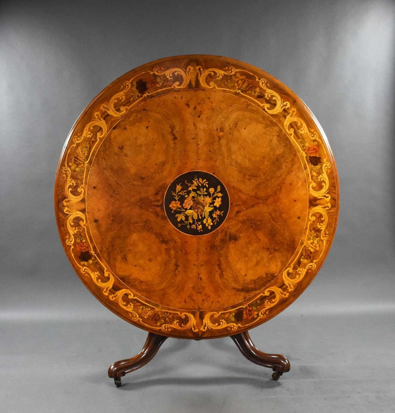 19th Century Victorian Burr Walnut & Marquetry Circular Breakfast photo furniture