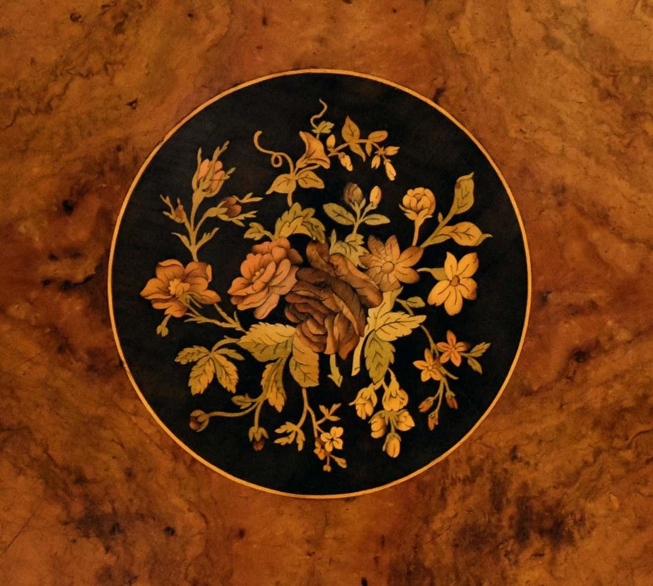 19th Century Victorian Burr Walnut & Marquetry Circular Breakfast photo vintage