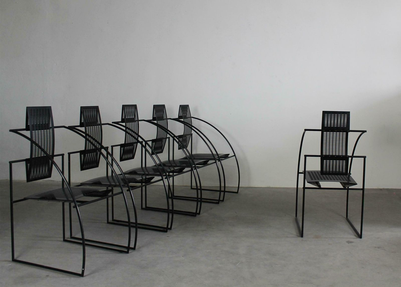 Mario Botta Set Of Six La Quinta Chairs In Steel And Metal By Alias, 1985, Italy photo Furniture