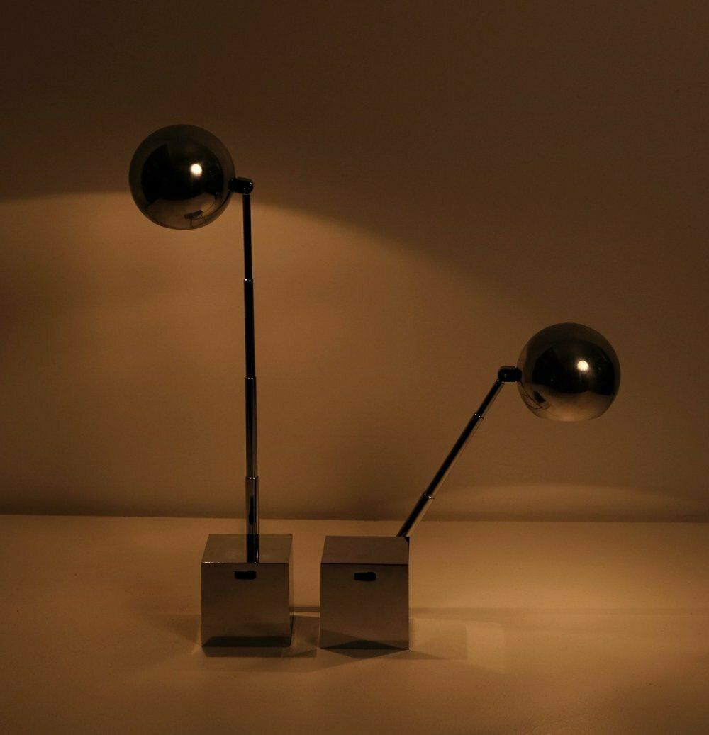Pair Of Lytegem Chrome High Intensity Lamp Designed In 1965 By Michael Lax For Lightolier. photo Lighting