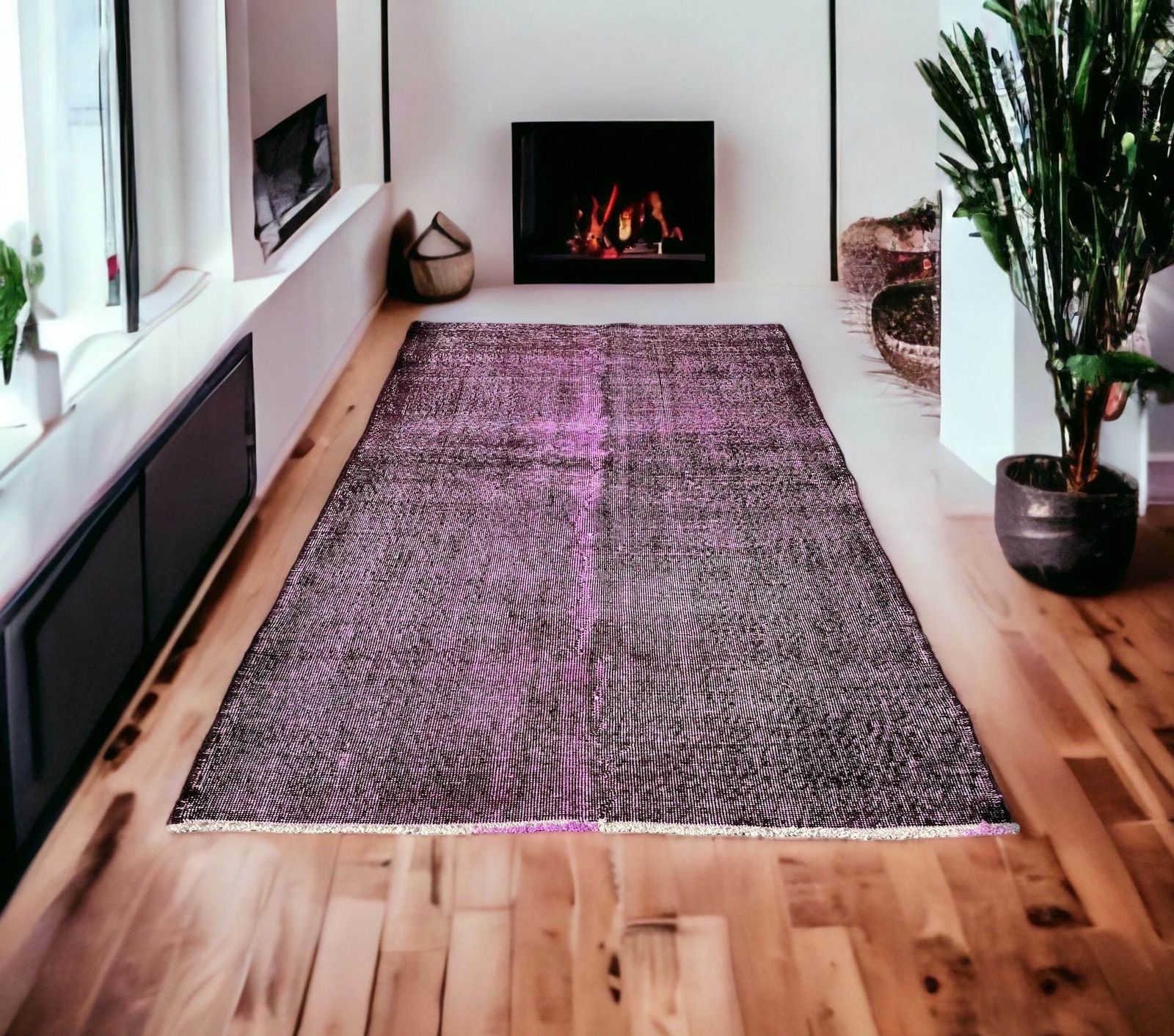 Distressed Turkish Rug 207 X 117 Cm Wool Vintage Rug, Over Dyed Pink photo for sale