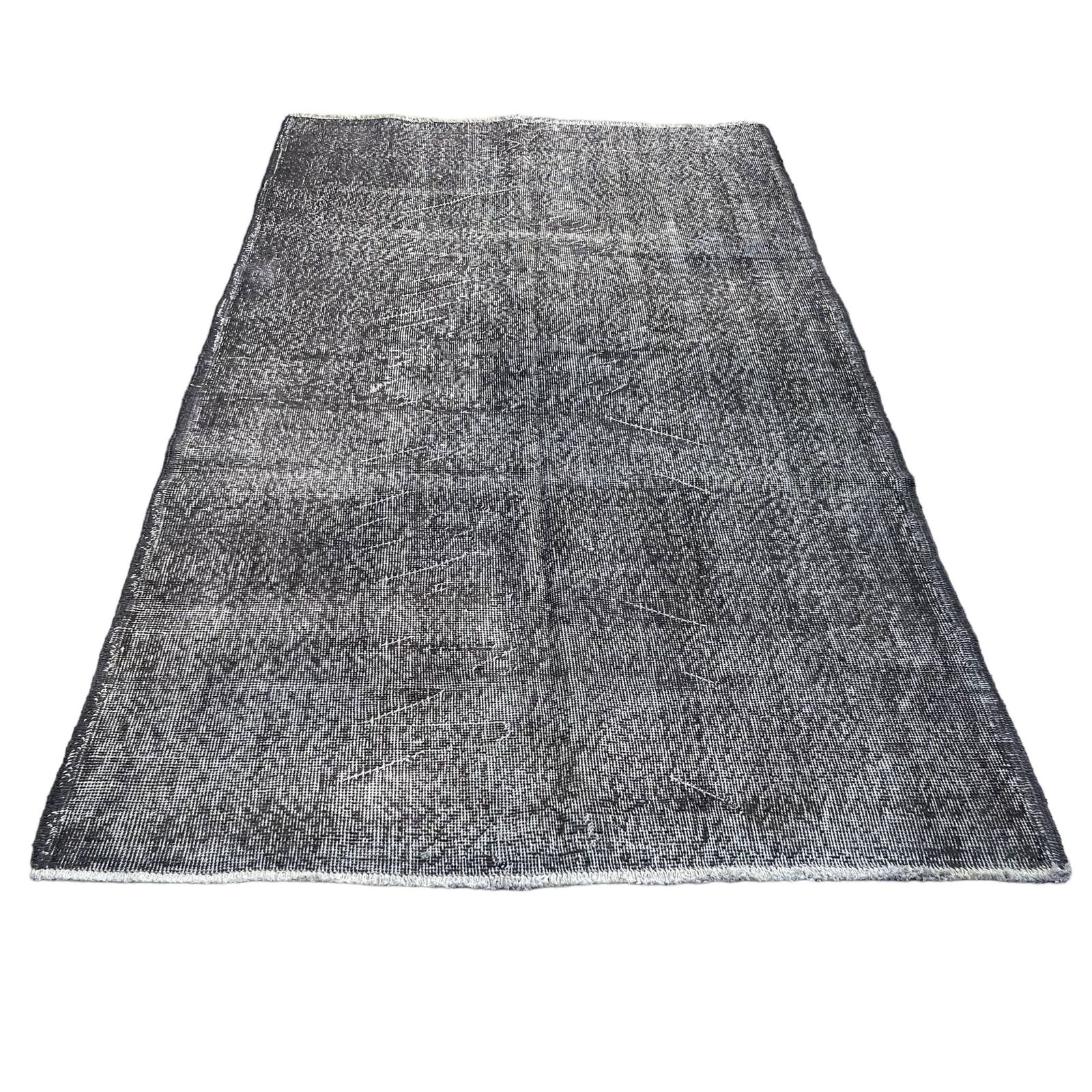 Distressed Turkish Rug 214 X 108 Cm Wool Vintage Rug, Over Dyed Grey photo Textiles