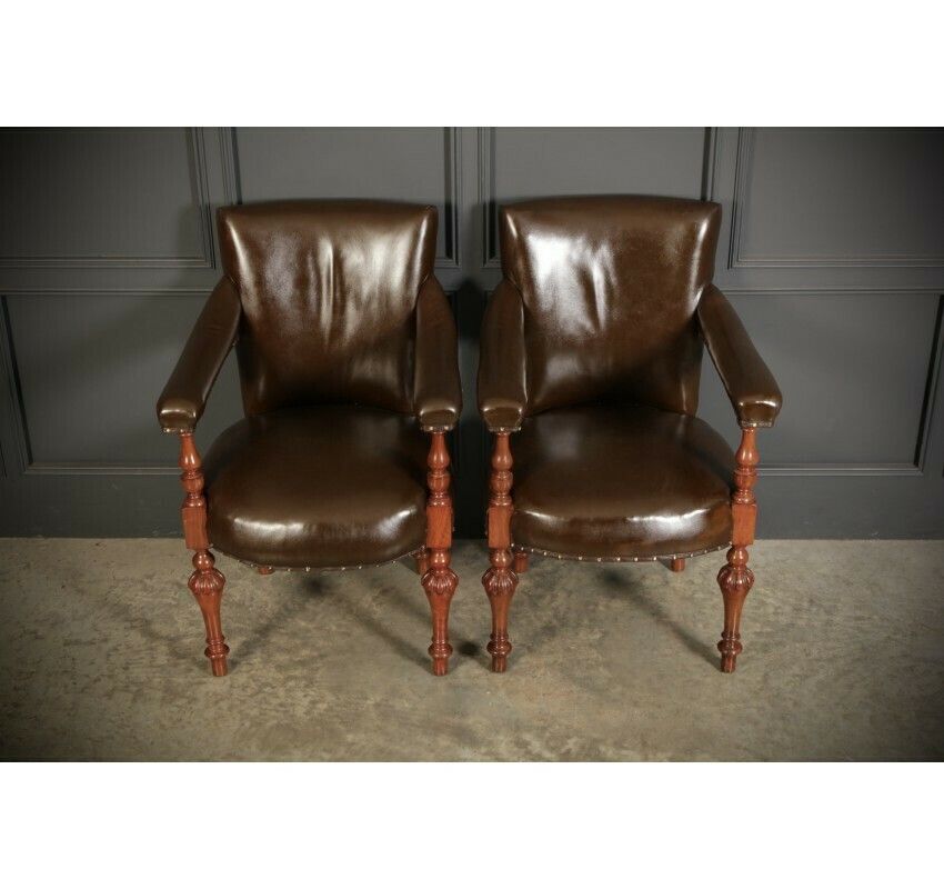 Pair Of Victorian Mahogany & Leather Desk Chairs photo furniture