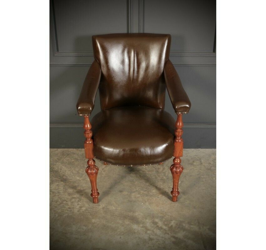 Pair Of Victorian Mahogany & Leather Desk Chairs photo 2489.76