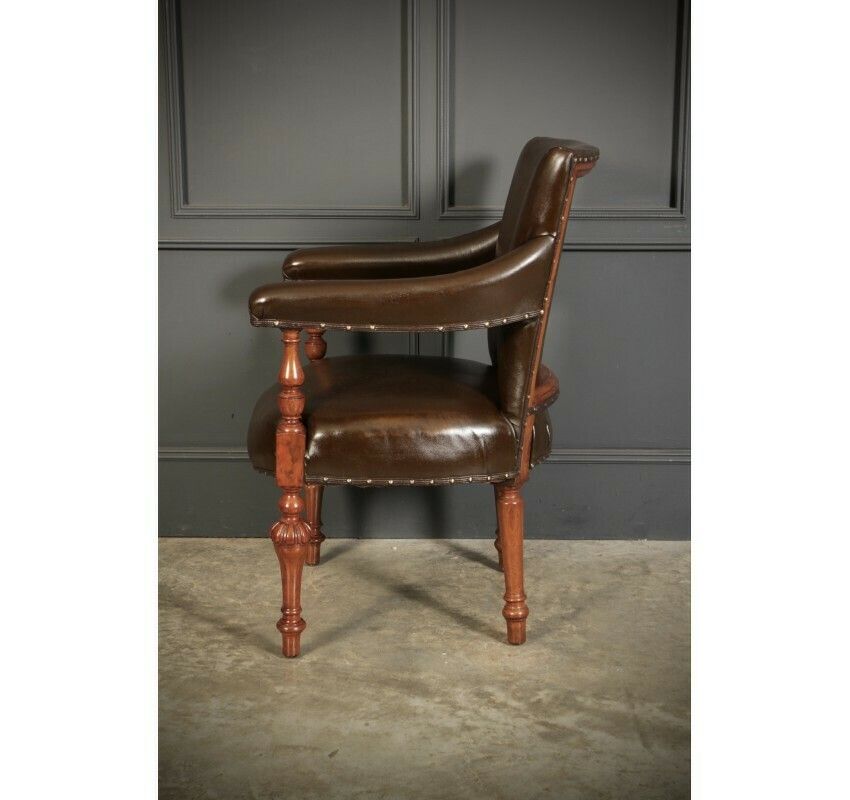Pair Of Victorian Mahogany & Leather Desk Chairs photo vintage
