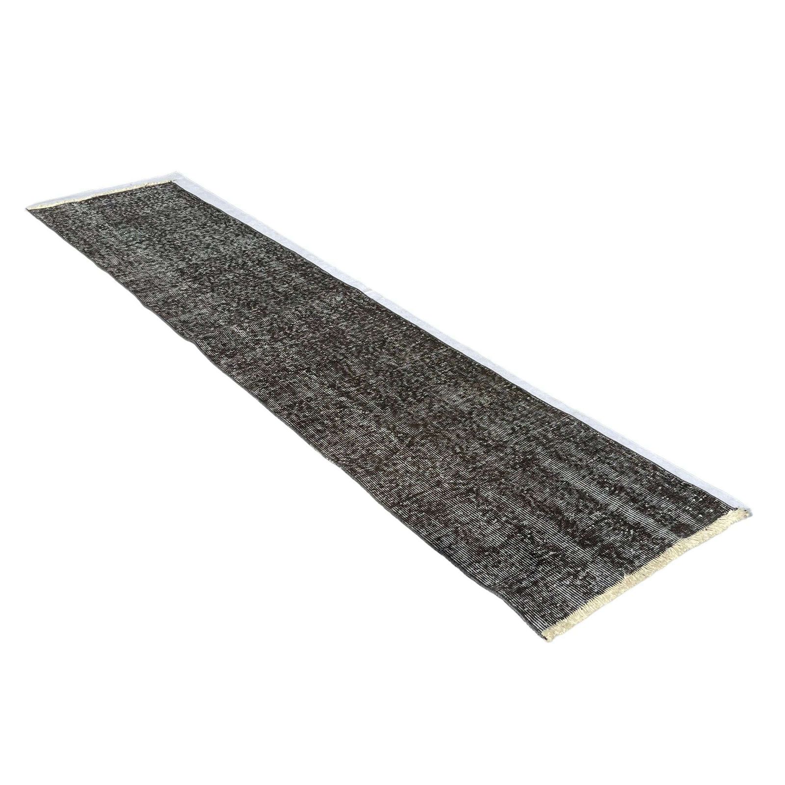 Distressed Turkish Narrow Runner 285 X 60 Cm Wool Vintage Rug, Over Dyed Black photo furniture
