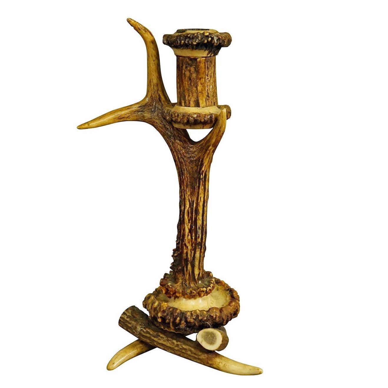 Antique Antler Candle Holder With Deer Horns, Germany Around 1900 photo furniture