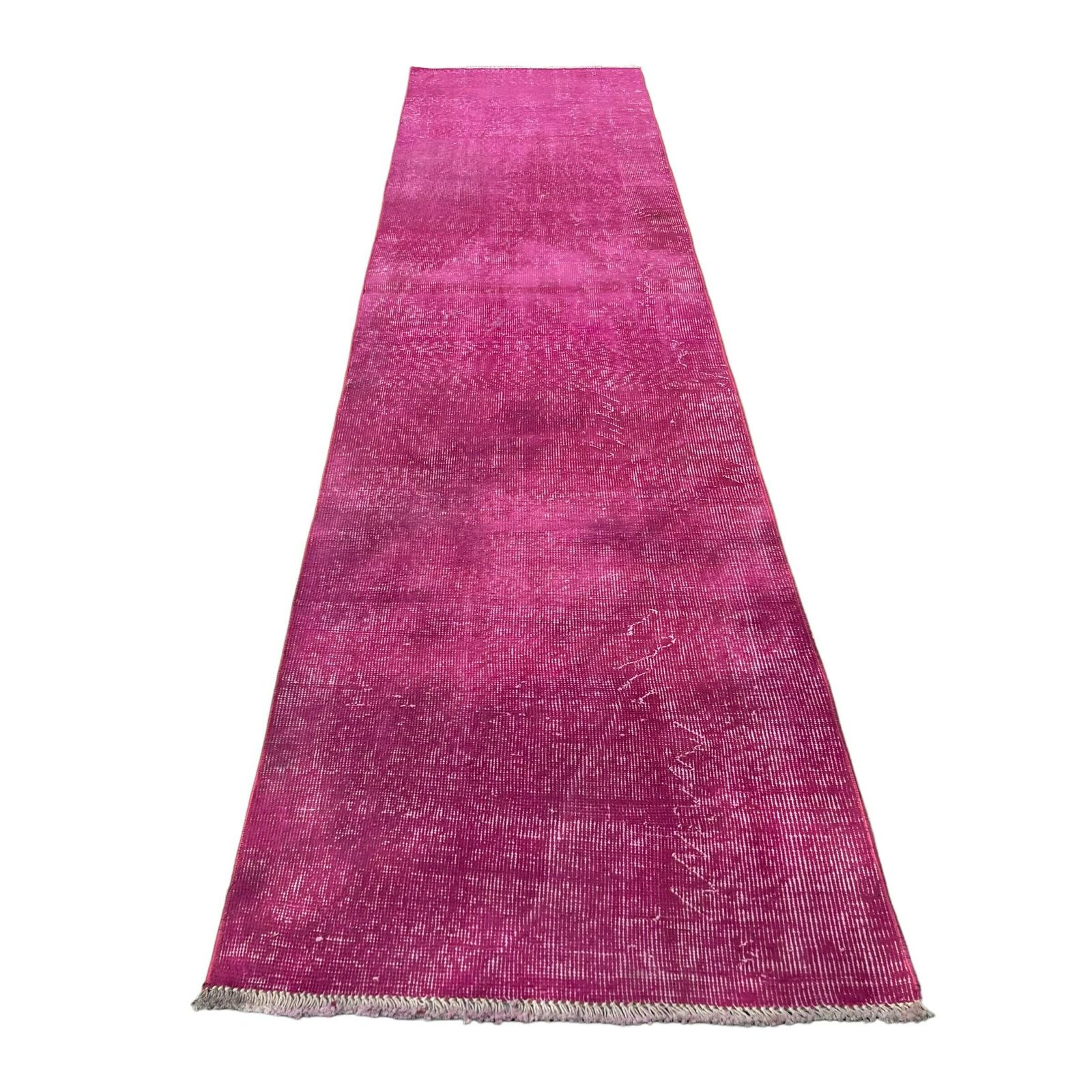 Distressed Turkish Narrow Runner  Wool Vintage Rug, Over Dyed Pink photo vintage