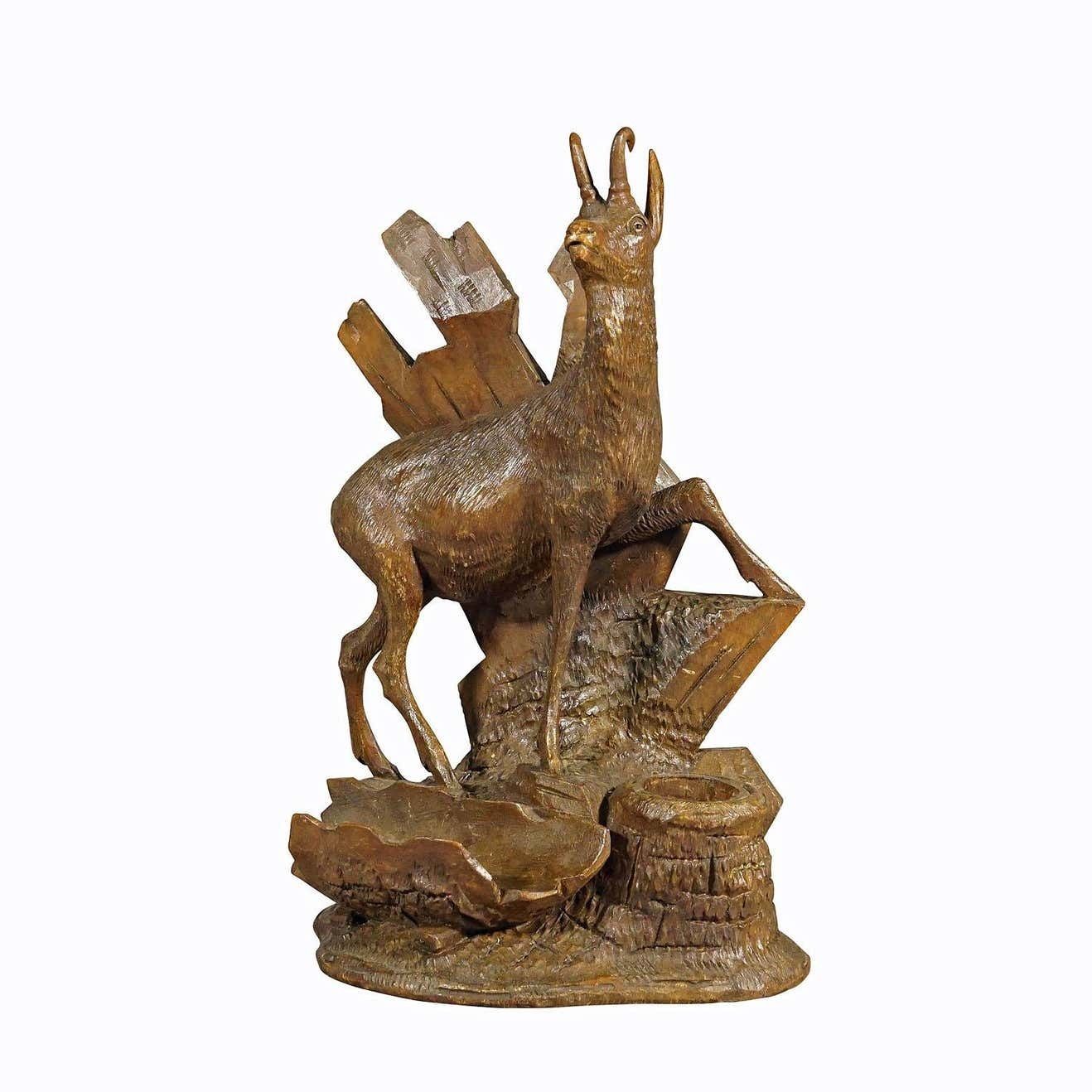 Finely Carved Wood Chamois Brienz, Switzerland Ca. 1900 photo furniture