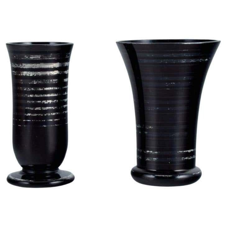 Two Art Deco Vases In Art Glass With Silver Inlays 1930 1940s