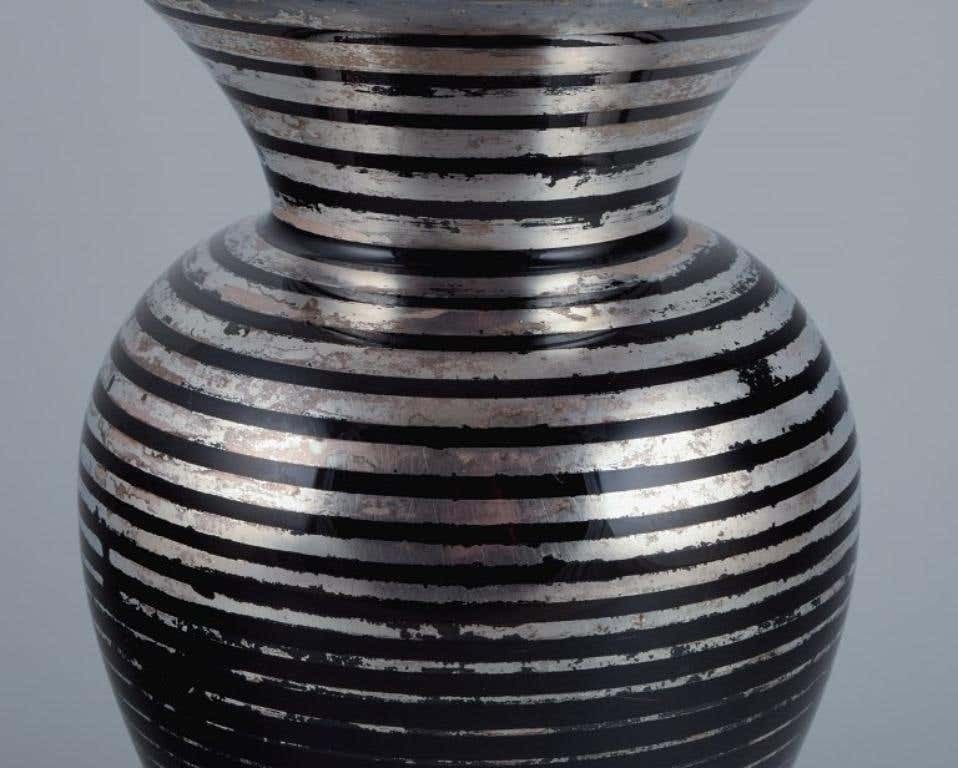 Germany  Art Deco Glass Vase With Silver Horizontal Inlays photo Home Decor
