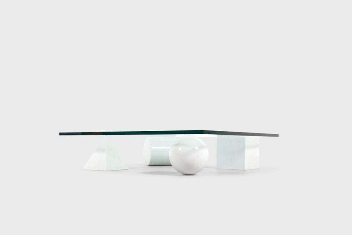 Massimo And Lella Vignelli 'Metaphora' Coffee Table In Carrara Marble And Glass photo furniture