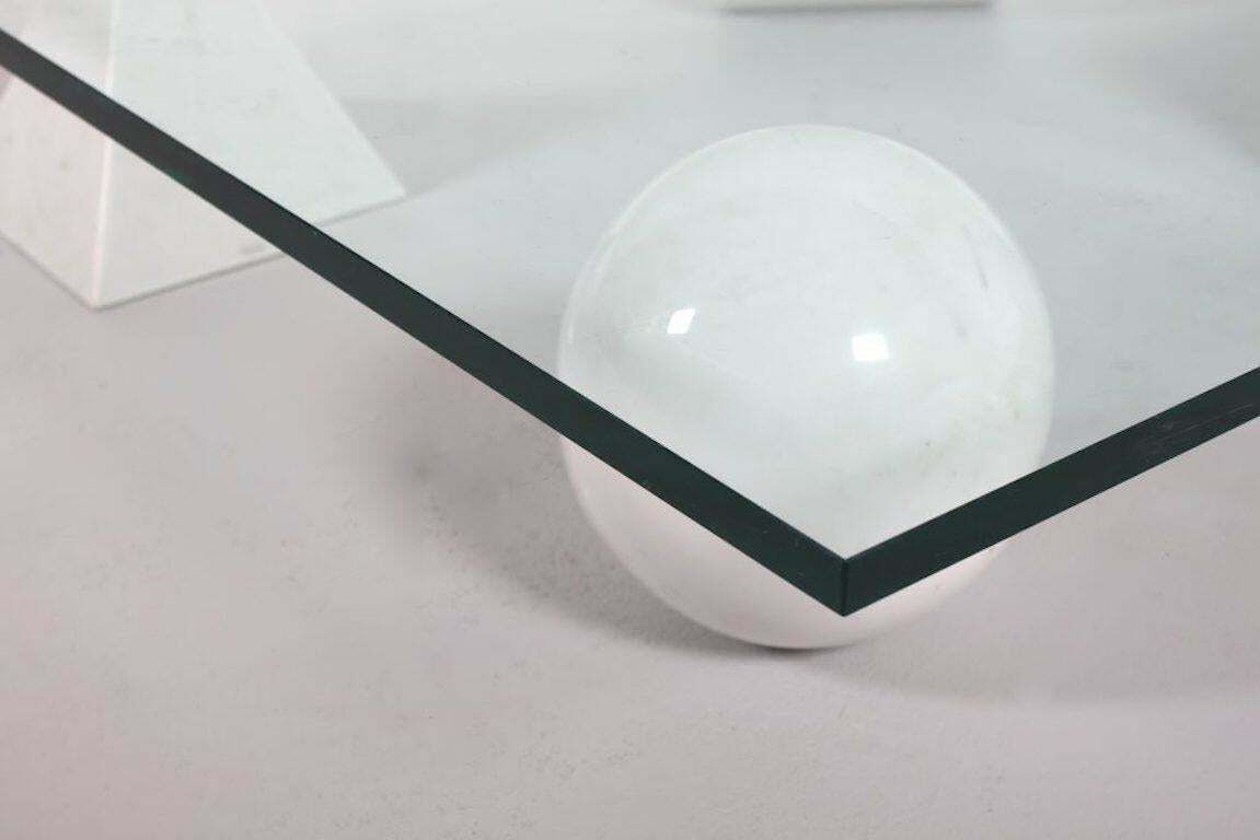 Massimo And Lella Vignelli 'Metaphora' Coffee Table In Carrara Marble And Glass photo vinterior