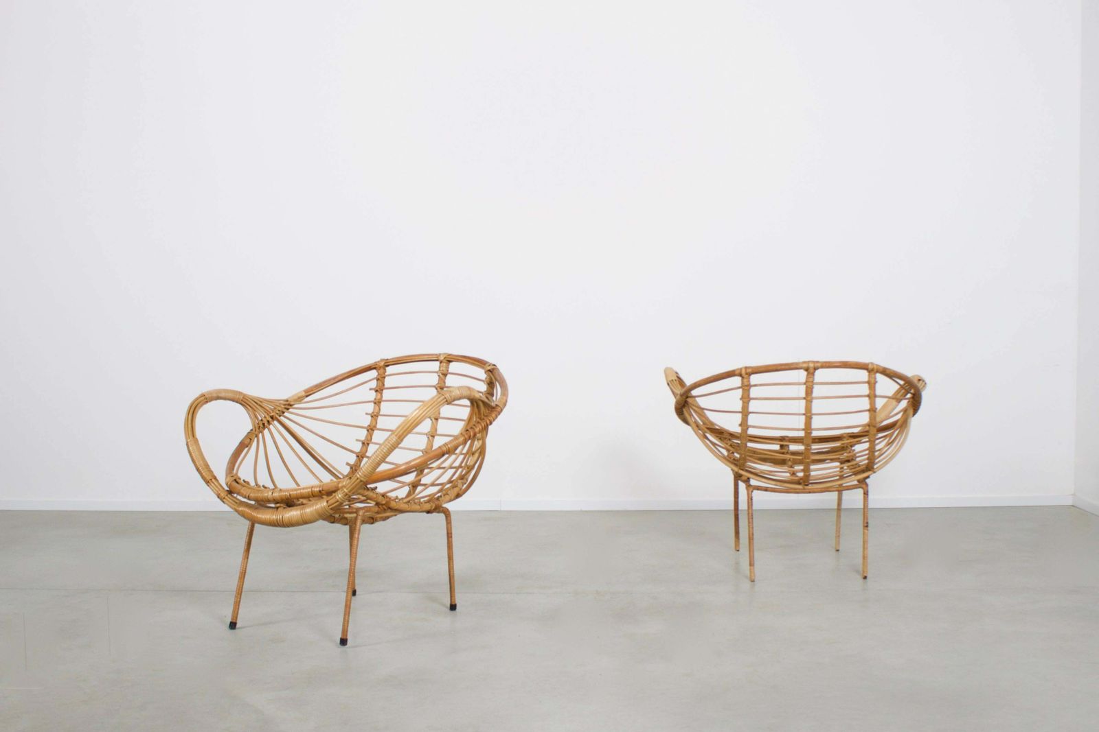 Midcentury Modern Rattan And Metal Armchairs, 1960s photo furniture