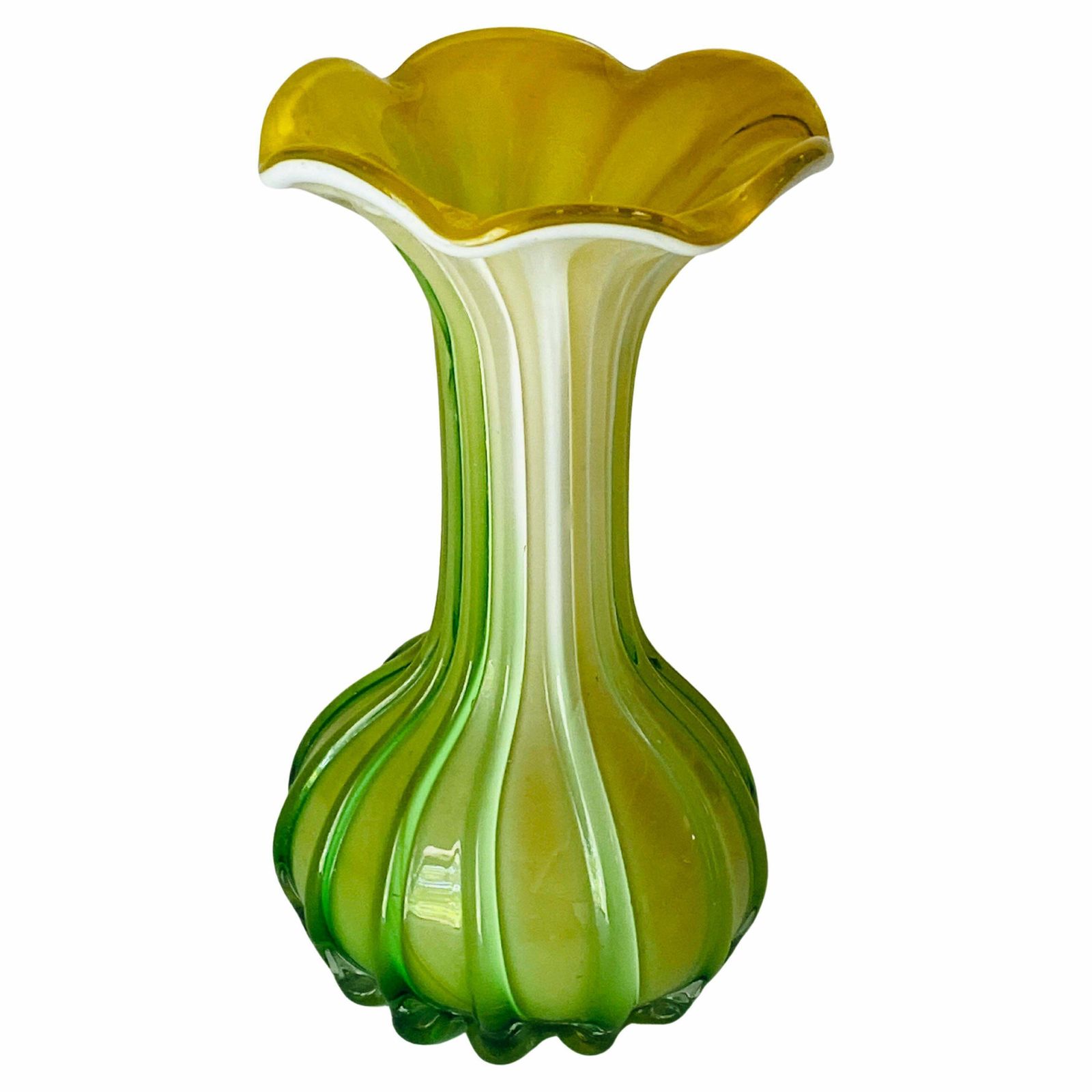 Venitian Vase 1970 Venini Green And Yellow Colour Venini Style Italy photo for sale
