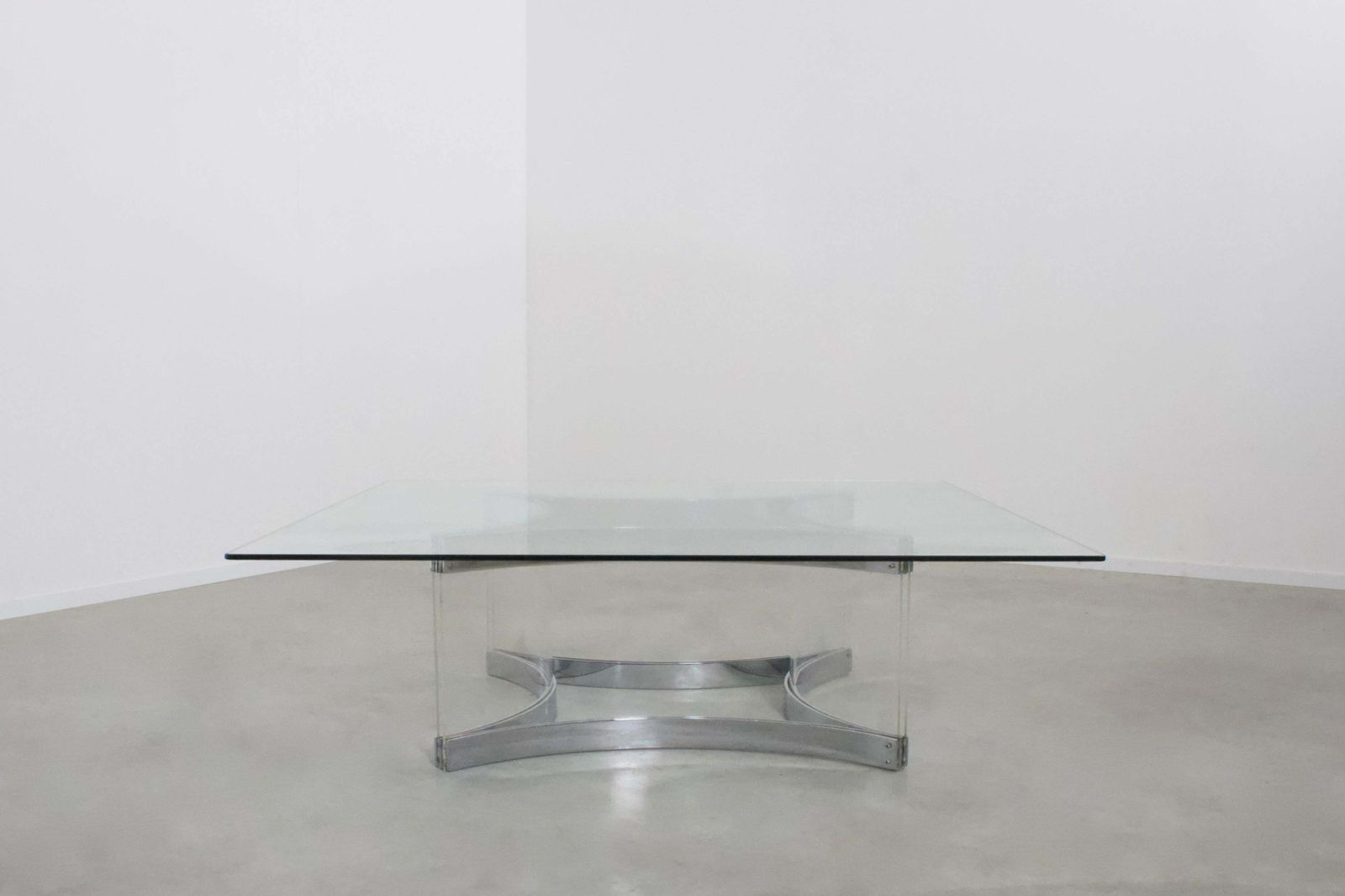 Lucite, Glass And Chrome Coffee Table By Alessandro Albrizzi, 1970s photo for sale
