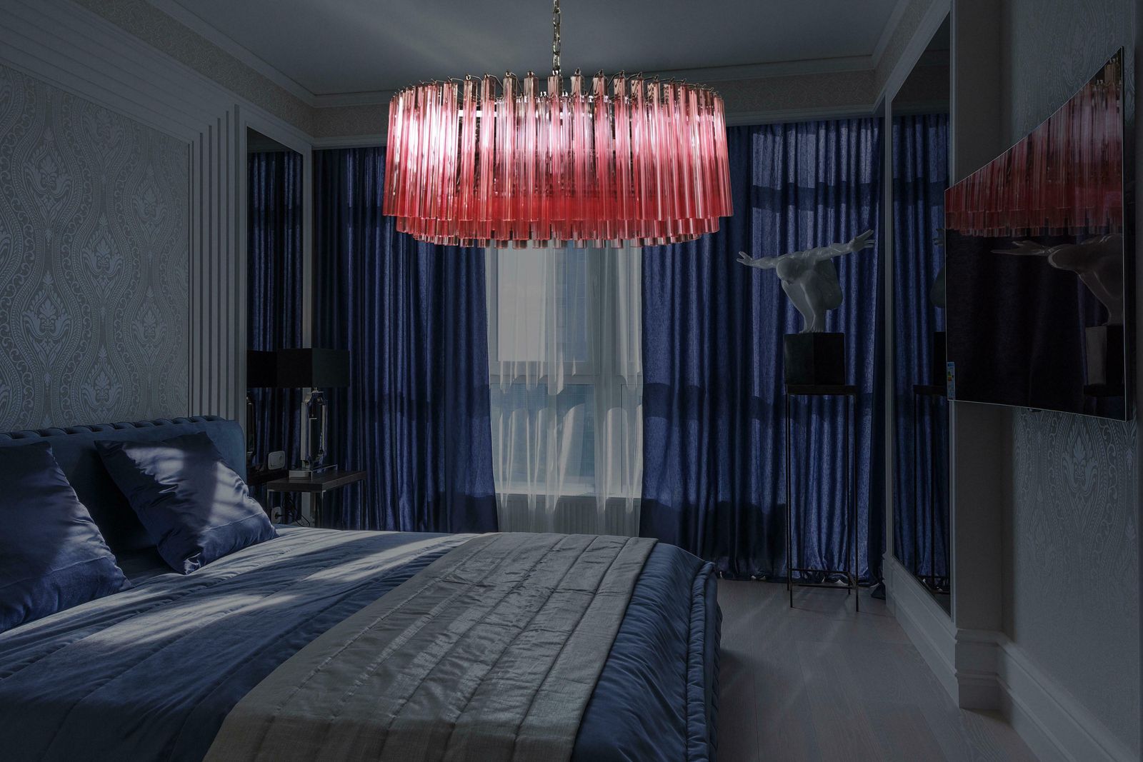 photo for sale Huge And Amazing Triedri Murano Glass Chandelier   391 Pink Prims Triedri