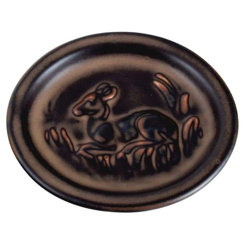 Knud Kyhn (1880 1969) For Royal Copehagen Small Ceramic Dish With Deer