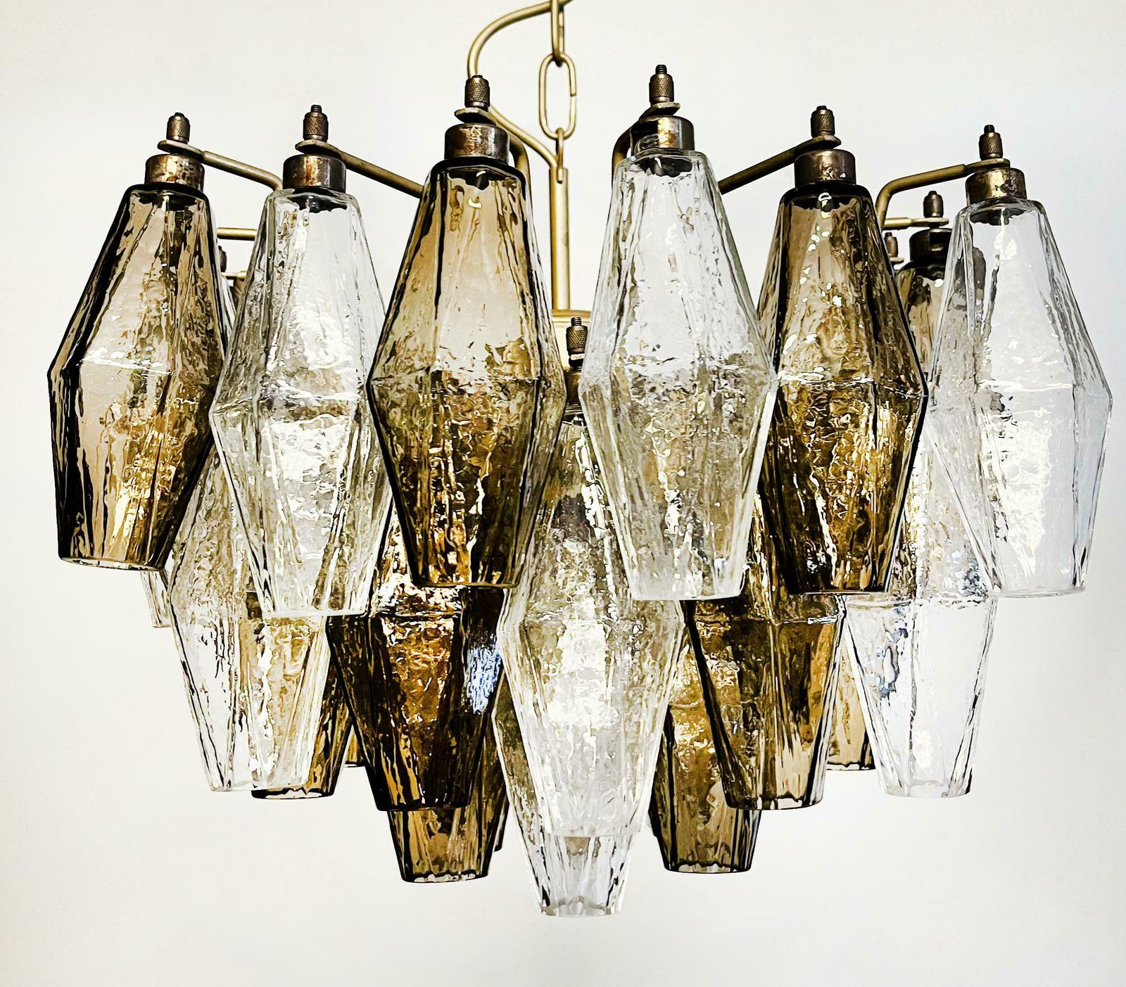 Elegant Murano Poliedri Chandelier   Carlo Scarpa   Clear And Smoked Glasses photo for sale