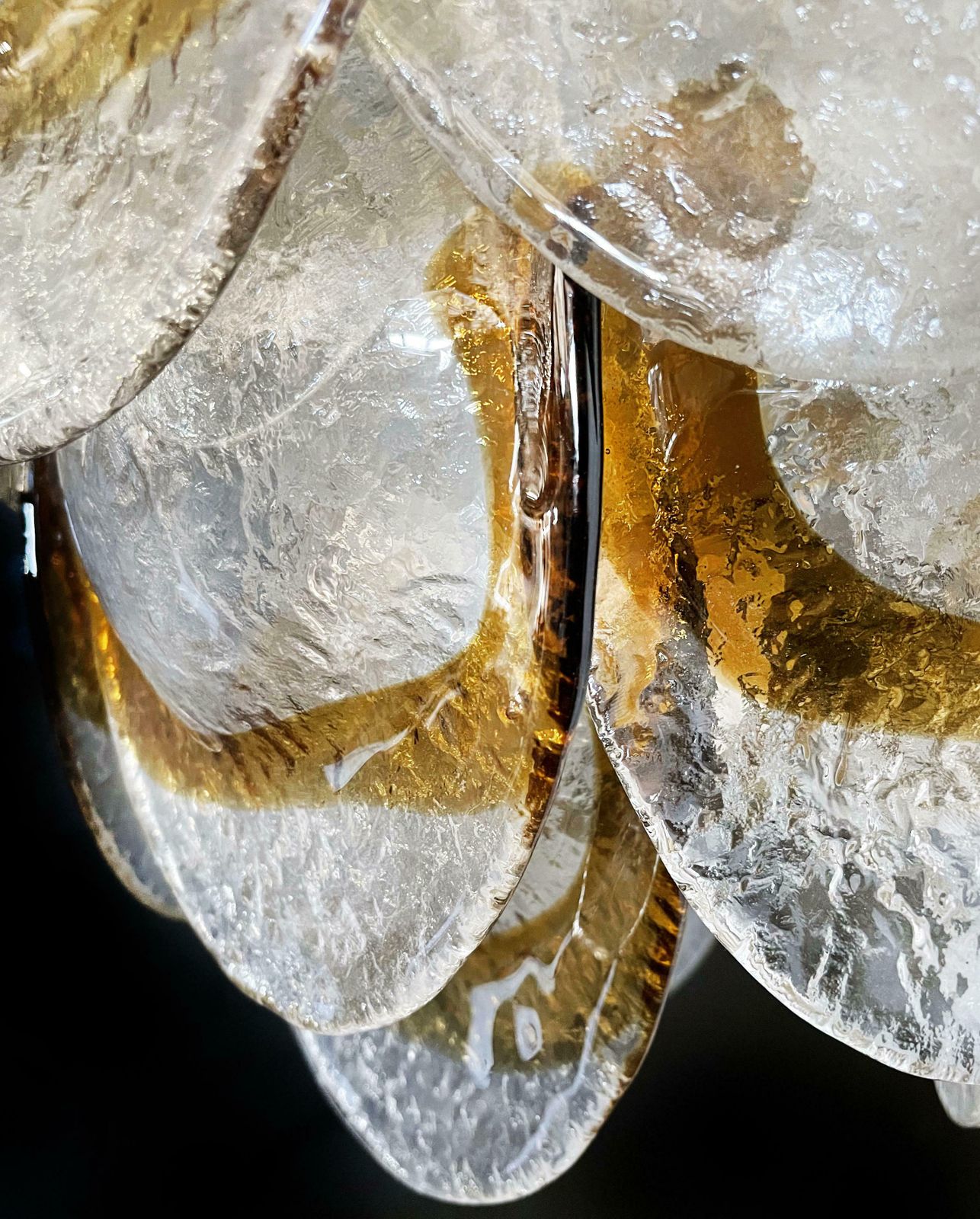 1970's Charming Murano Chandelier By Mazzega, 41 Lattimo Amber Glasses photo buy