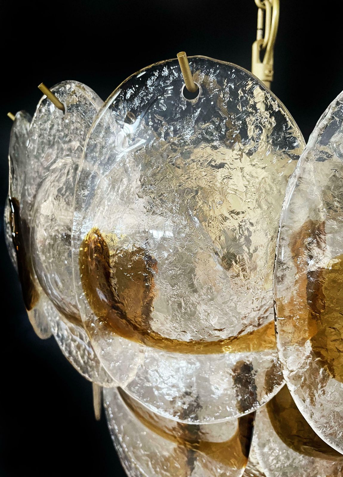 photo for sale 1970's Charming Murano Chandelier By Mazzega, 41 Lattimo Amber Glasses