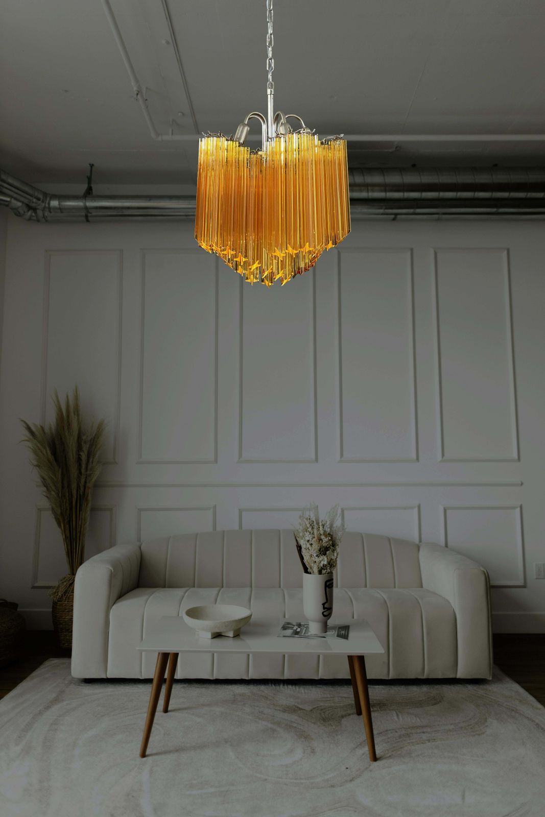 Sophisticated Modern Quadriedri Glass Chandelier   60 Amber Prism Quadriedri photo vintage