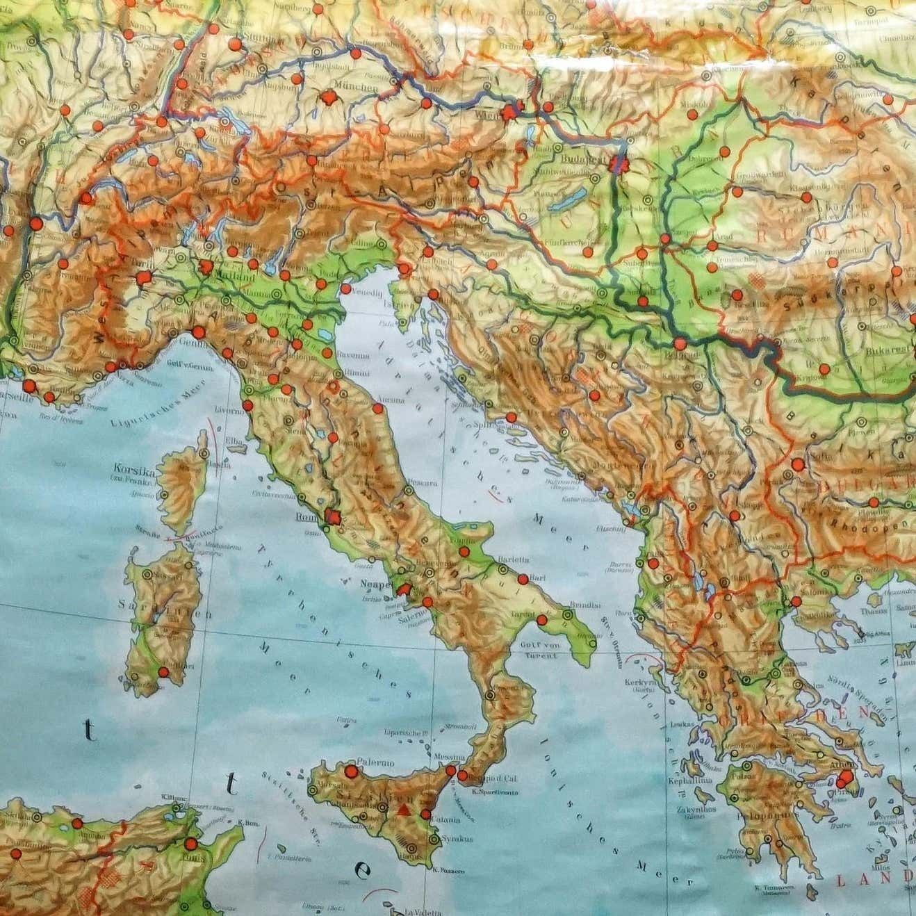 Vintage Mural Map Mediterranean Sea Near East Countries Rollable Wall Chart photo for sale