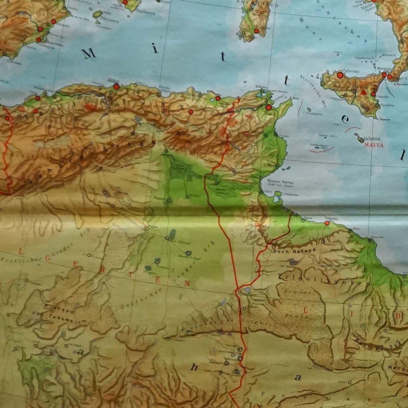 Vintage Mural Map Mediterranean Sea Near East Countries Rollable Wall Chart photo 344.0