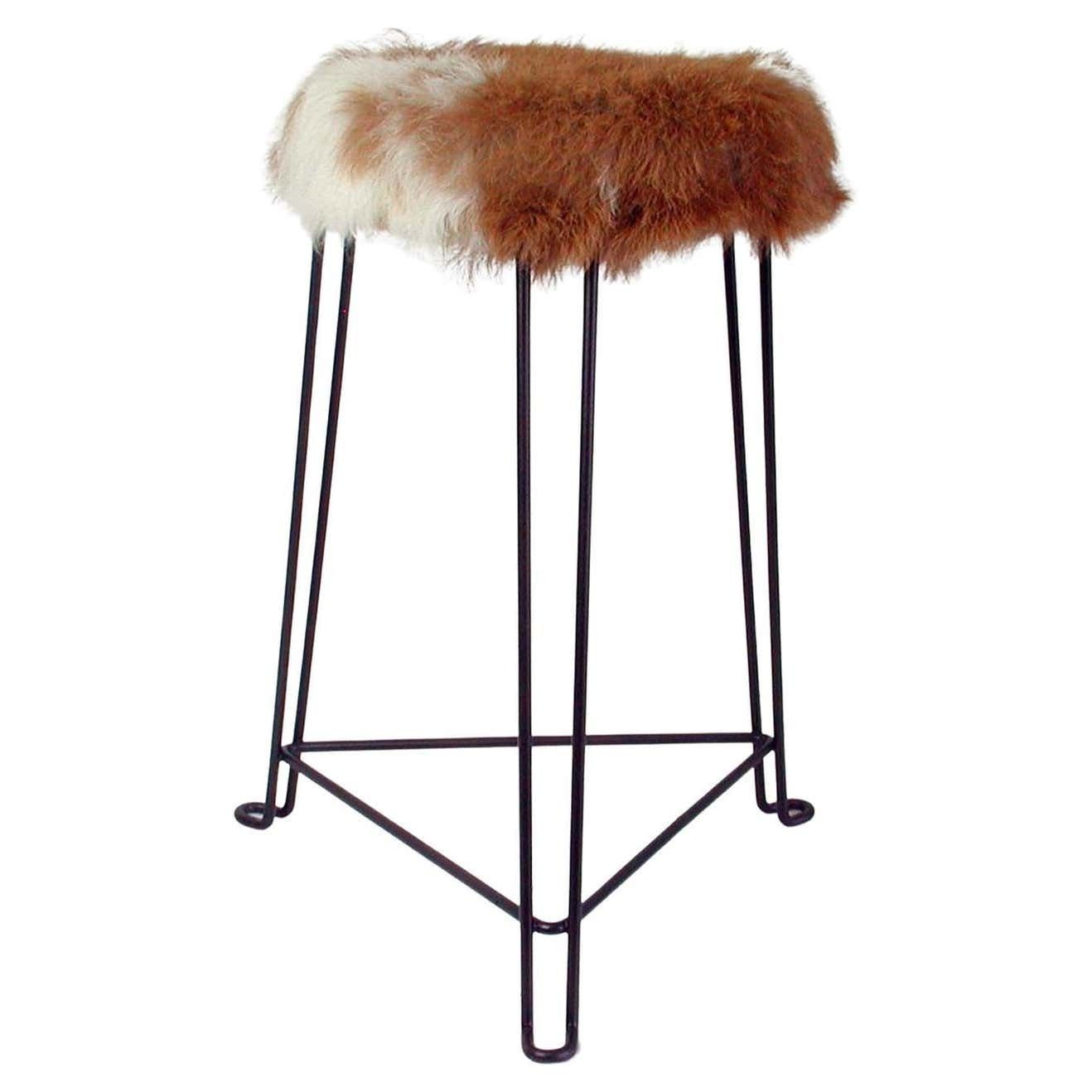 Mid Century Tripod Goatskin Stool By Jan Van Der Togt For Tomado, 1950s
